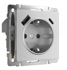 Розетка с заземлением, шторками и USB тип A+C (серебряный матовый) W1171765