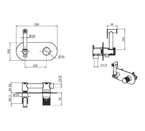 Гигиенический душ со смесителем Boheme Stick черный 127-BB