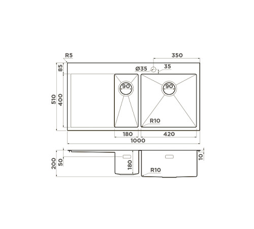 Кухонная мойка Omoikiri Akisame 100-2-R-LG нержавеющая сталь 100x51 см светлое золото 4973090