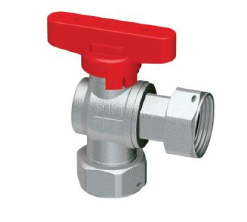 Кран шаровой угловой FAR 3/4 с накидными гайками бабочка красный 3099 34RC