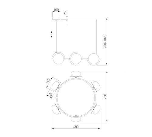 Умный подвесной светильник 70150/6 черный/латунь Smart