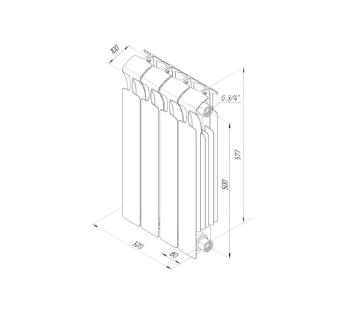 Радиатор биметаллический Rifar Monolit 500 4 секции боковое подключение бордо Н11488