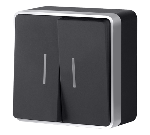 Выключатель двухклавишный с подсветкой Gallant черный с серебром W5020134 W5020134