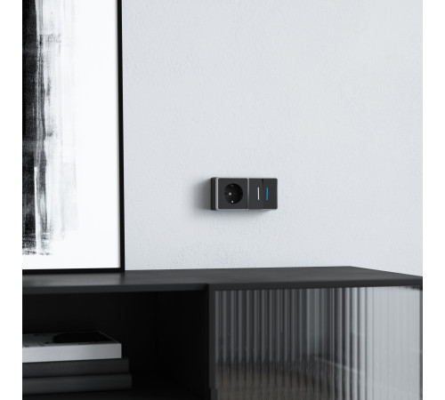 Выключатель двухклавишный с подсветкой Gallant черный с серебром W5020134 W5020134