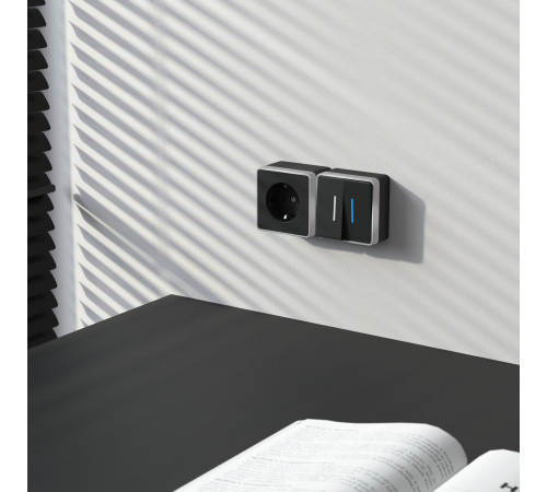 Выключатель двухклавишный с подсветкой Gallant черный с серебром W5020134 W5020134