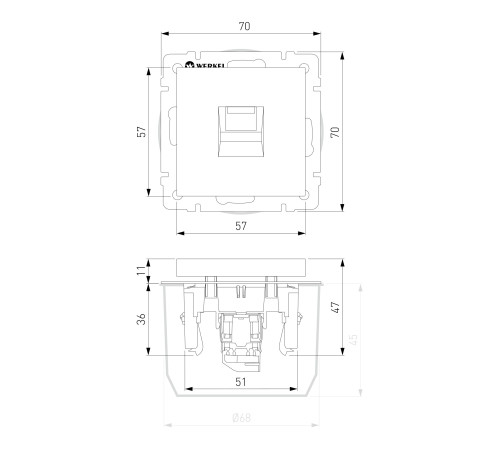 WL08-RJ-11/ Телефонная розеткаRJ-11(черный матовый) WL08-RJ-11