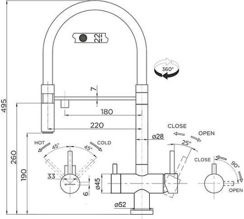 Смеситель для кухни Omoikiri Kanto-LG выдвижной излив под фильтр светлое золото 4994014