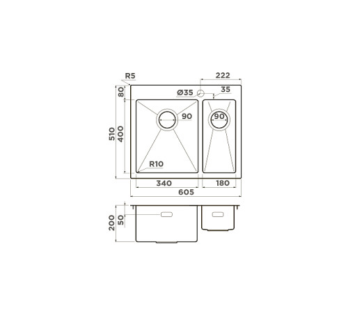 Кухонная мойка Omoikiri Akisame 60-2-L-IN 60.5x51 см нержавеющая сталь 4993775