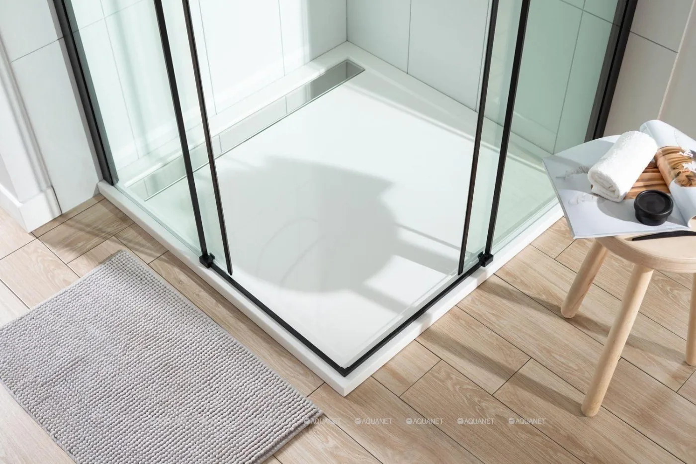 Душевое ограждение Aquanet Pleasure 1000х1000 мм черный матовый AE60-S-100x100U-BT