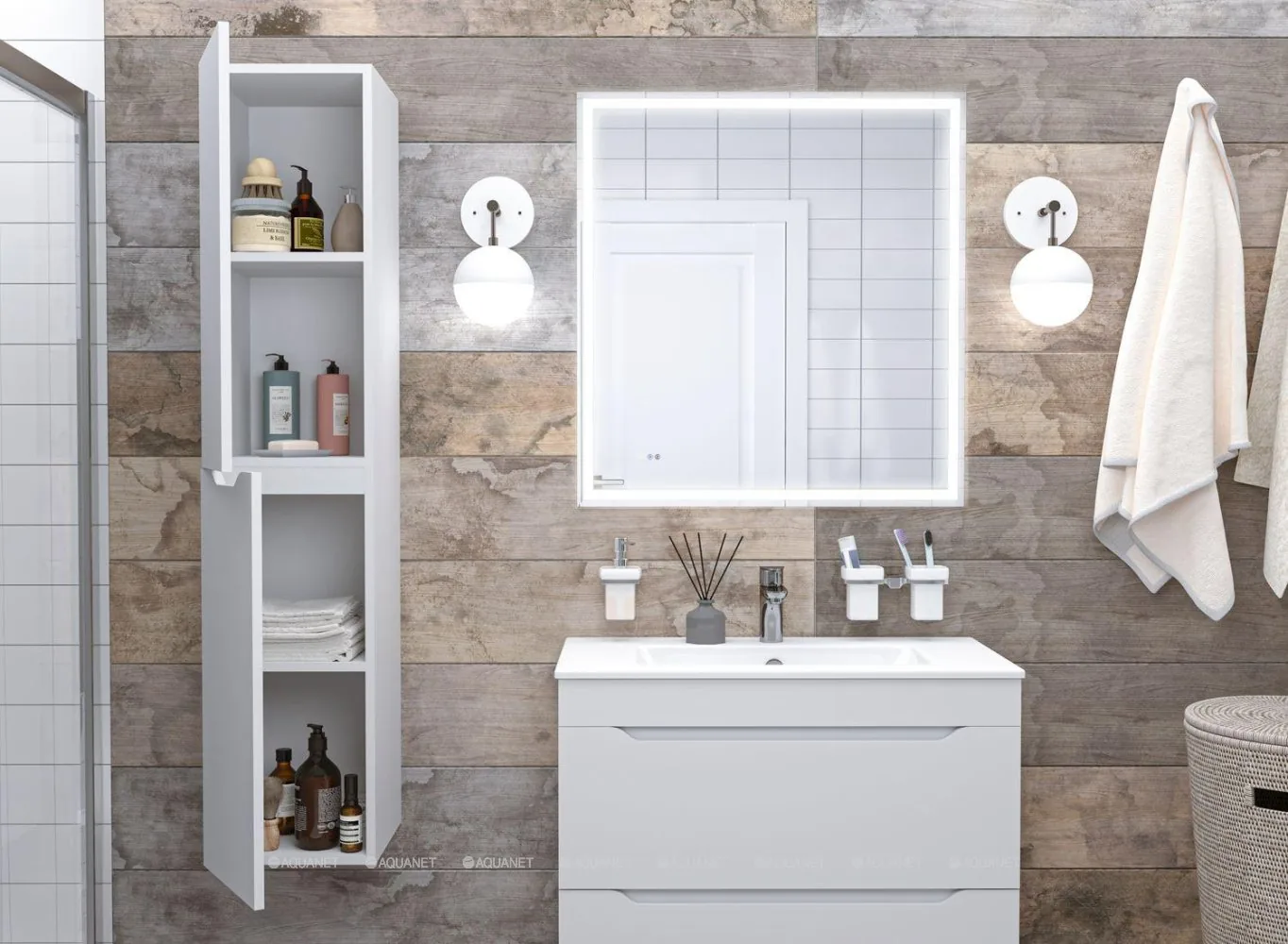 Шкаф-пенал Aquanet Практика 30 белый матовый 00330461