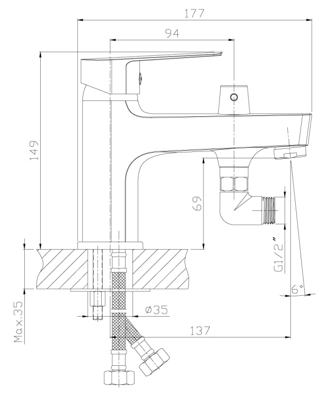 Смеситель на борт ванны Rossinka Silvermix S35-38 с коротким изливом хром S35-38
