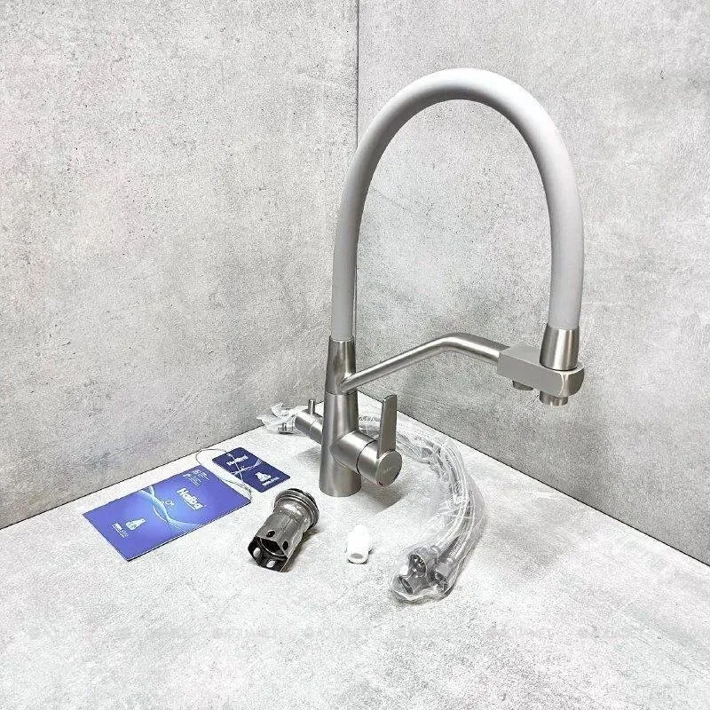 Смеситель для кухни Haiba HB76822 с подключением фильтра и гибким изливом серый