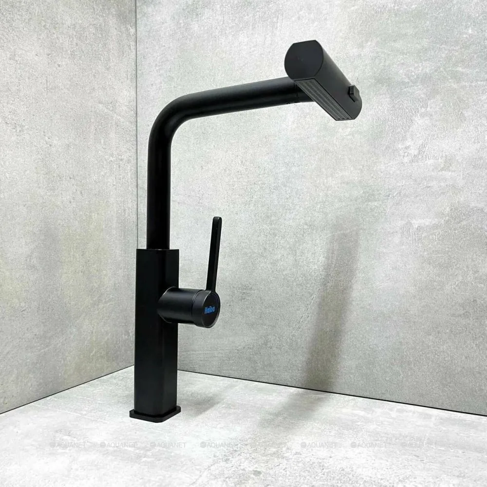 Смеситель для кухни Haiba HB73824-7 с выдвижным изливом нержавеющая сталь черный HB73824-7