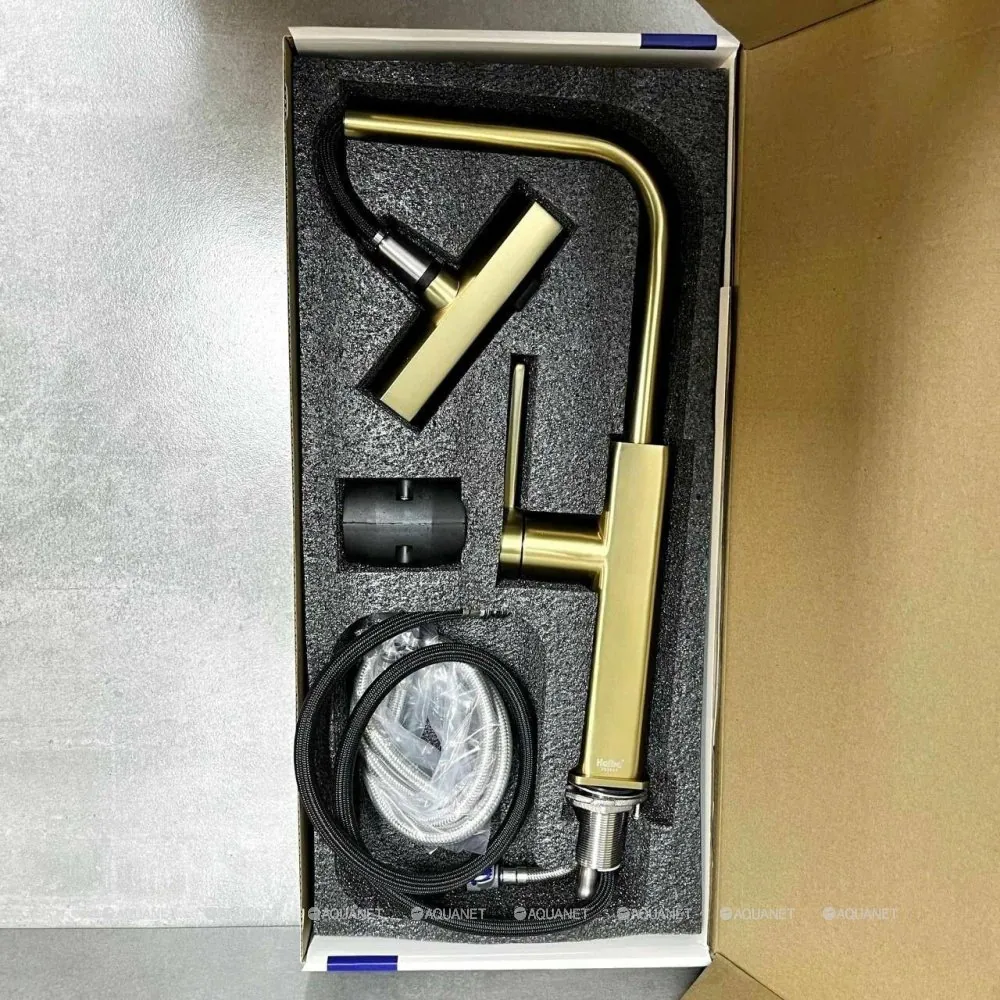 Смеситель для кухни Haiba HB73824-5 с выдвижным изливом нержавеющая сталь золото HB73824-5