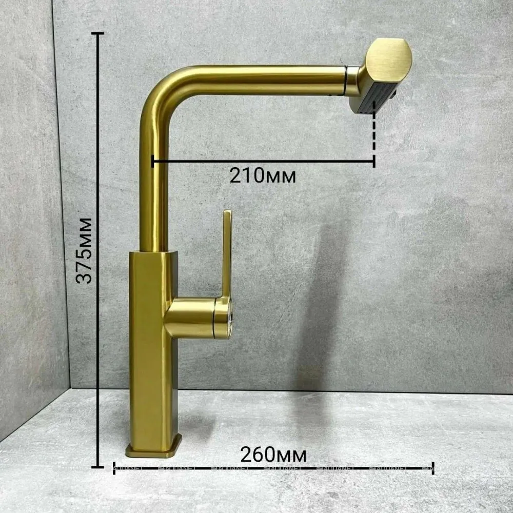 Смеситель для кухни Haiba HB73824-5 с выдвижным изливом нержавеющая сталь золото HB73824-5