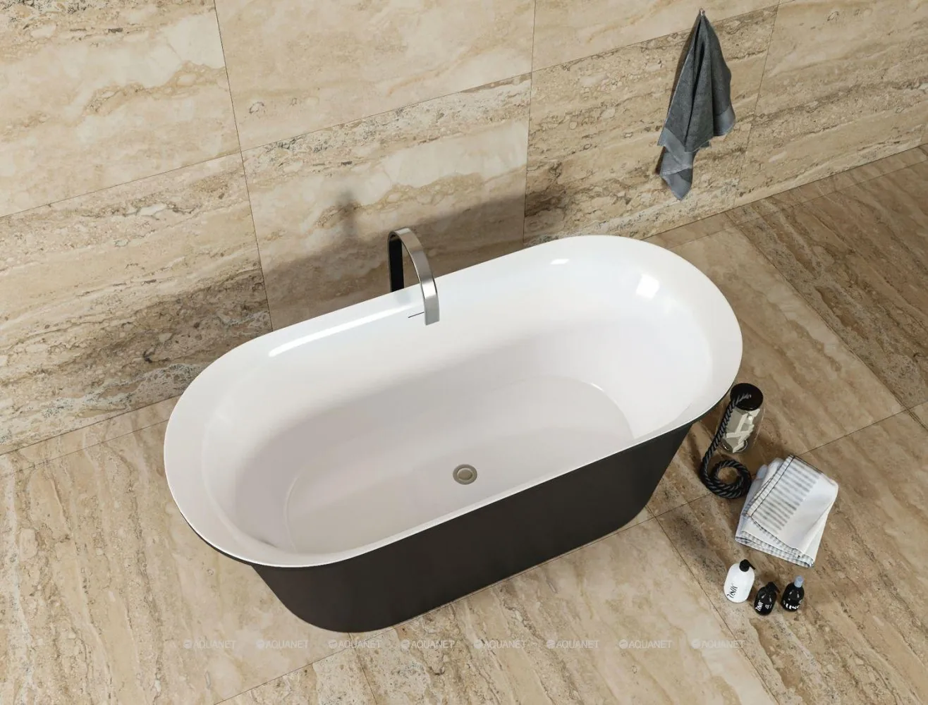 Ванна акриловая Aquanet Family Smart 1700x780 мм со сливом-переливом белый матовый/черный матовый 88778-MW-MB