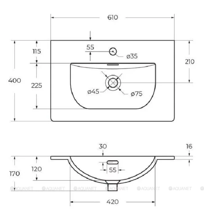 Раковина керамическая BelBagno 60 см белая глянцевая BB-8099-3-60
