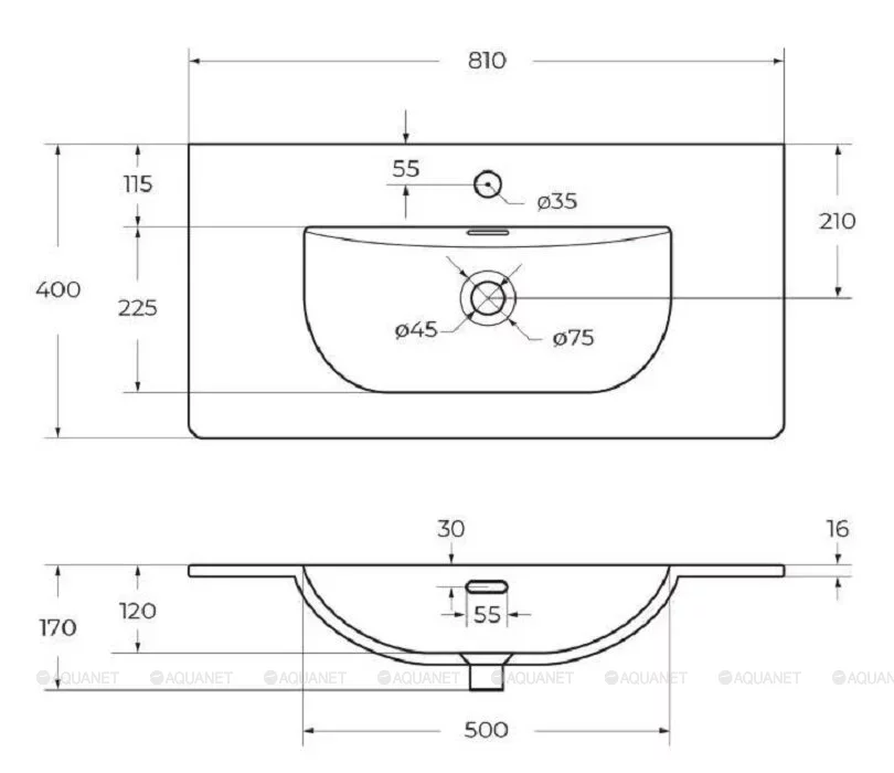 Раковина керамическая BelBagno 810x400x170 мм белая BB-8099-3-80